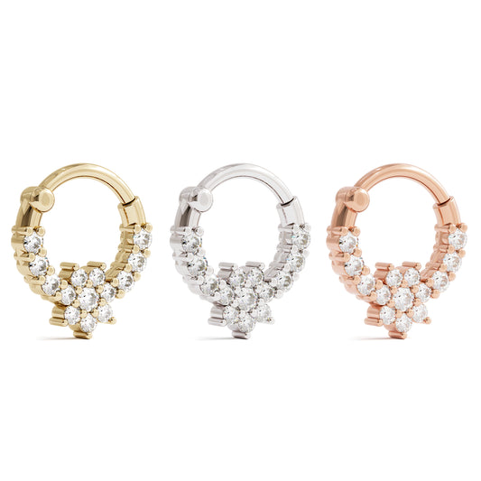Solid Gold Diamond Flower Clicker Hoop
