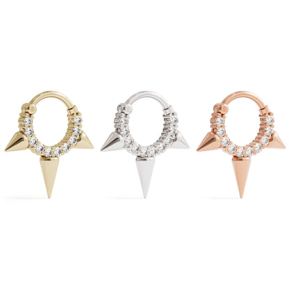 14K Gold Diamond Spike Clicker Hoop