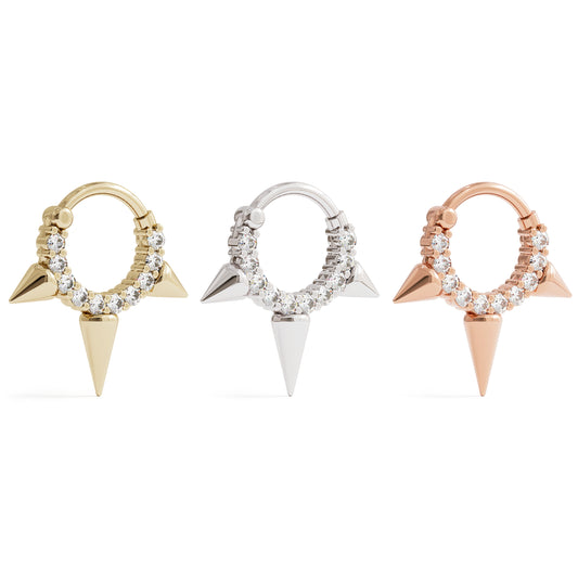 14K Gold Diamond Spike Clicker Hoop