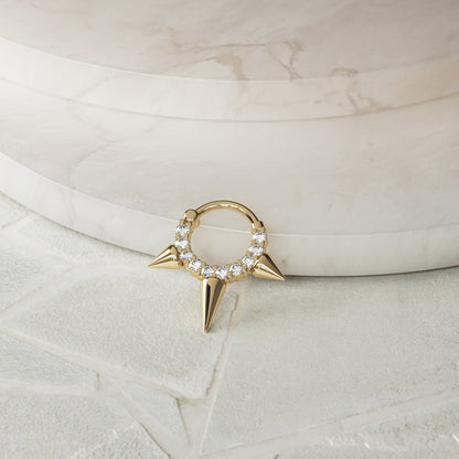 14K Gold Diamond Spike Clicker Hoop