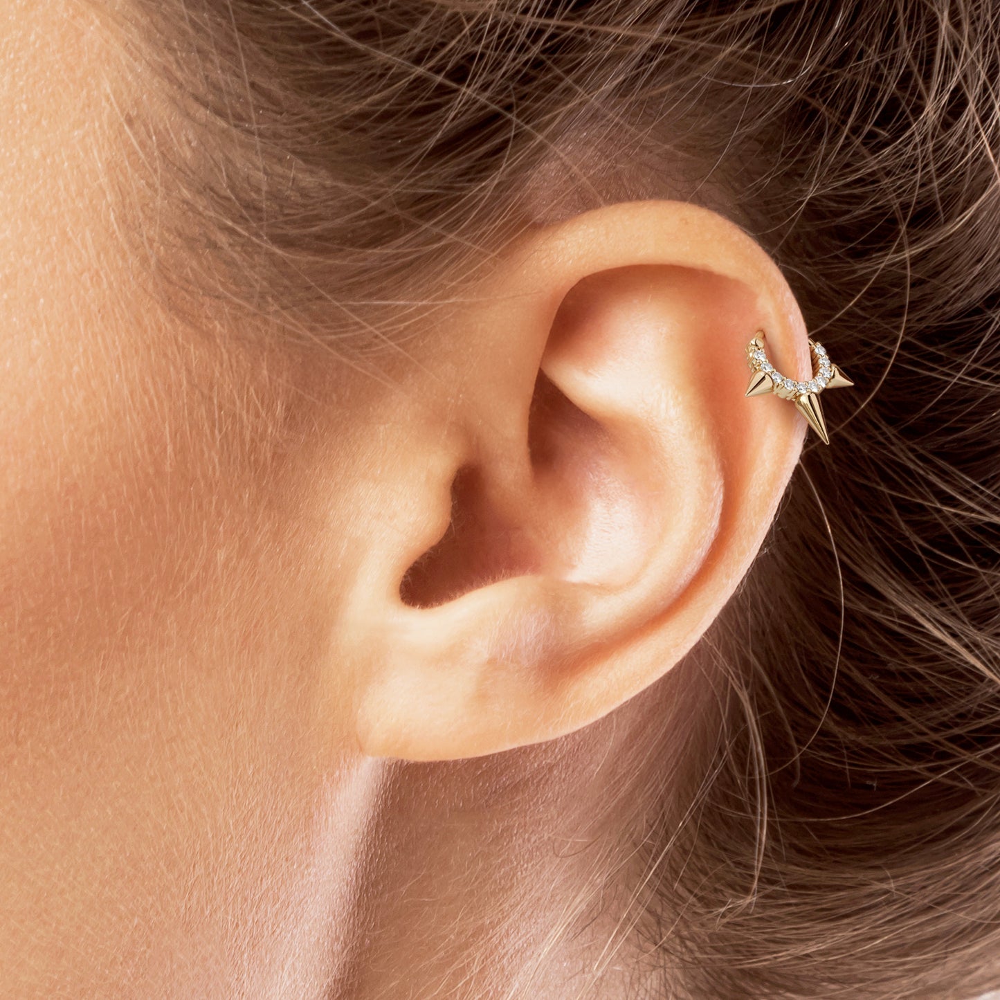 14K Gold Diamond Spike Clicker Hoop