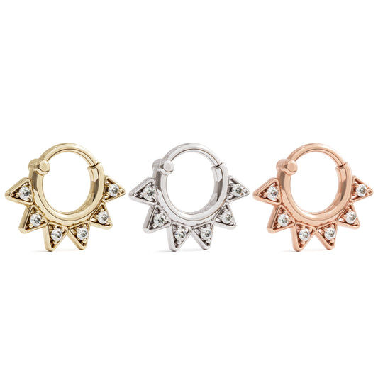 14K Gold Triangle Spike Diamond Clicker Hoop