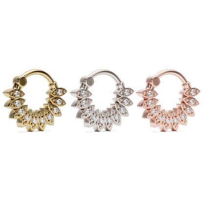 14K Gold Diamond Marquise Clicker Hoop