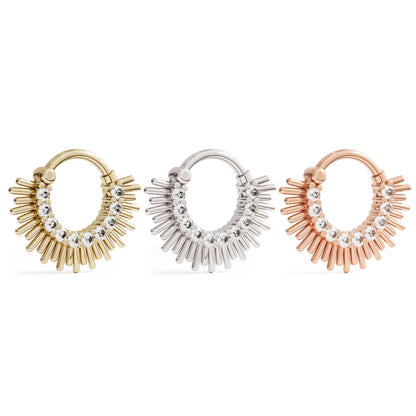 14K Gold Diamond Sunburst Clicker Hoop