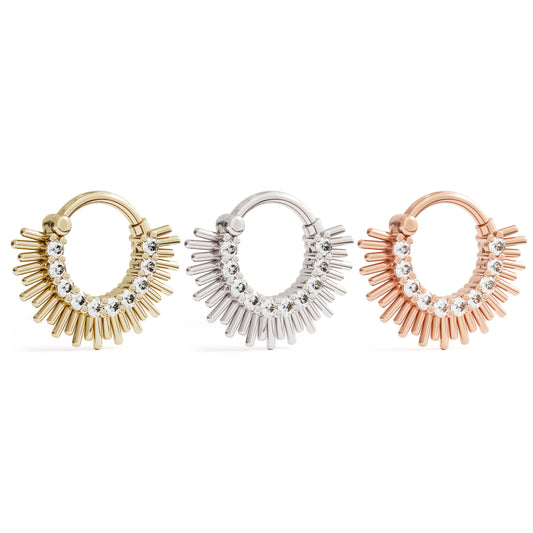 14K Gold Diamond Sunburst Clicker Hoop