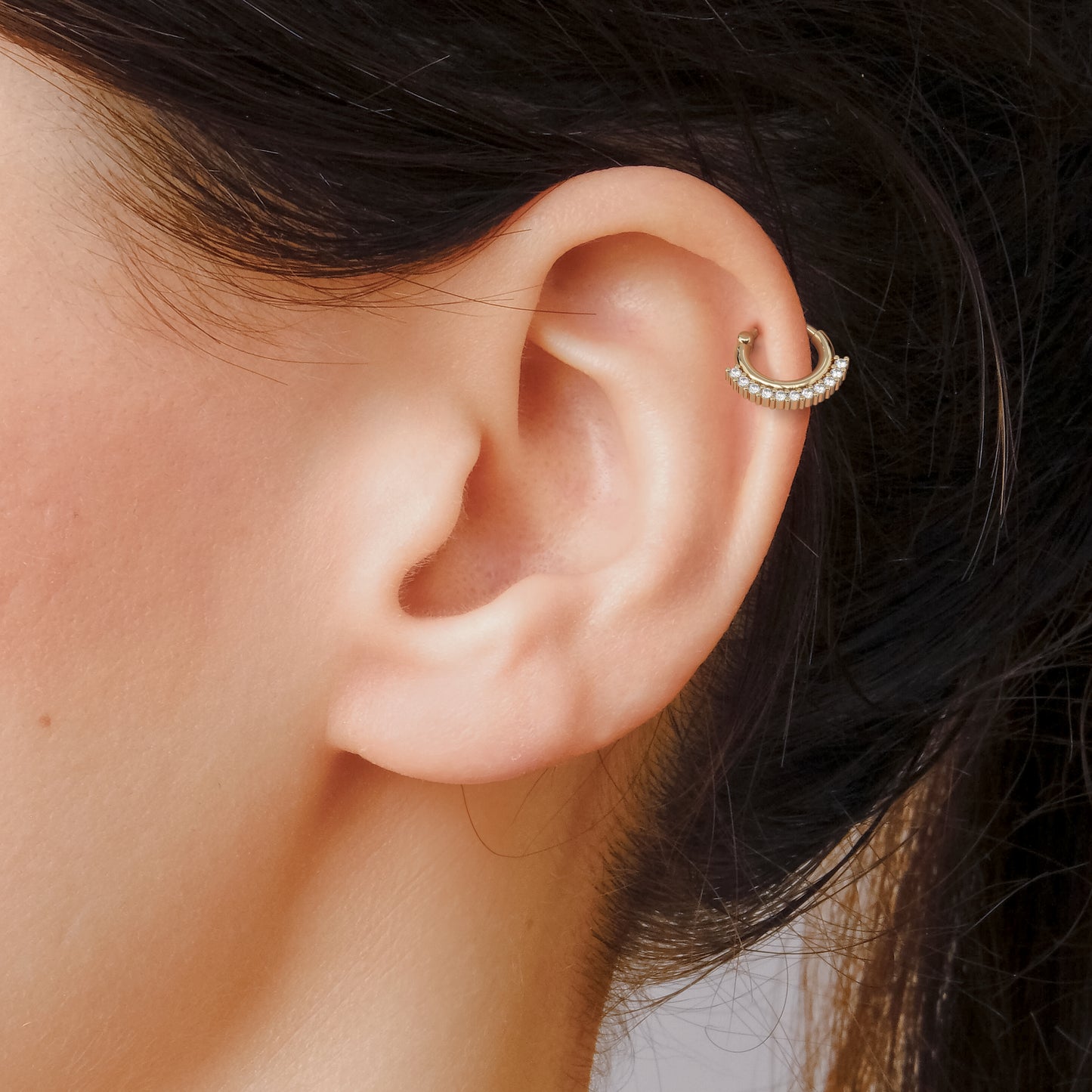 14K Gold Modern Diamond Clicker Hoop