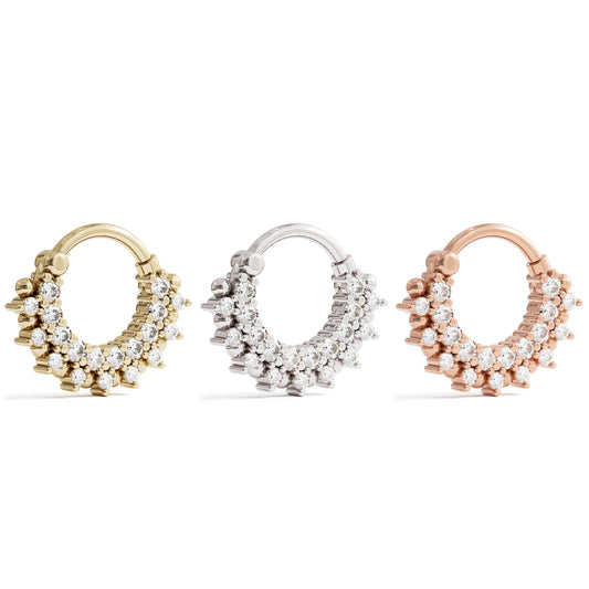 14K Gold Double Row Diamond Clicker Hoop