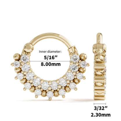 14K Gold Double Row Diamond Clicker Hoop
