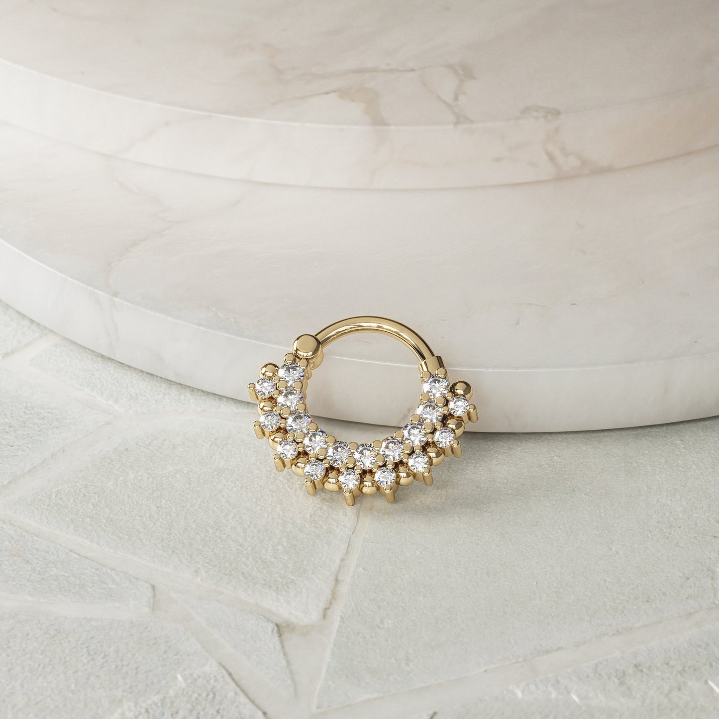 14K Gold Double Row Diamond Clicker Hoop