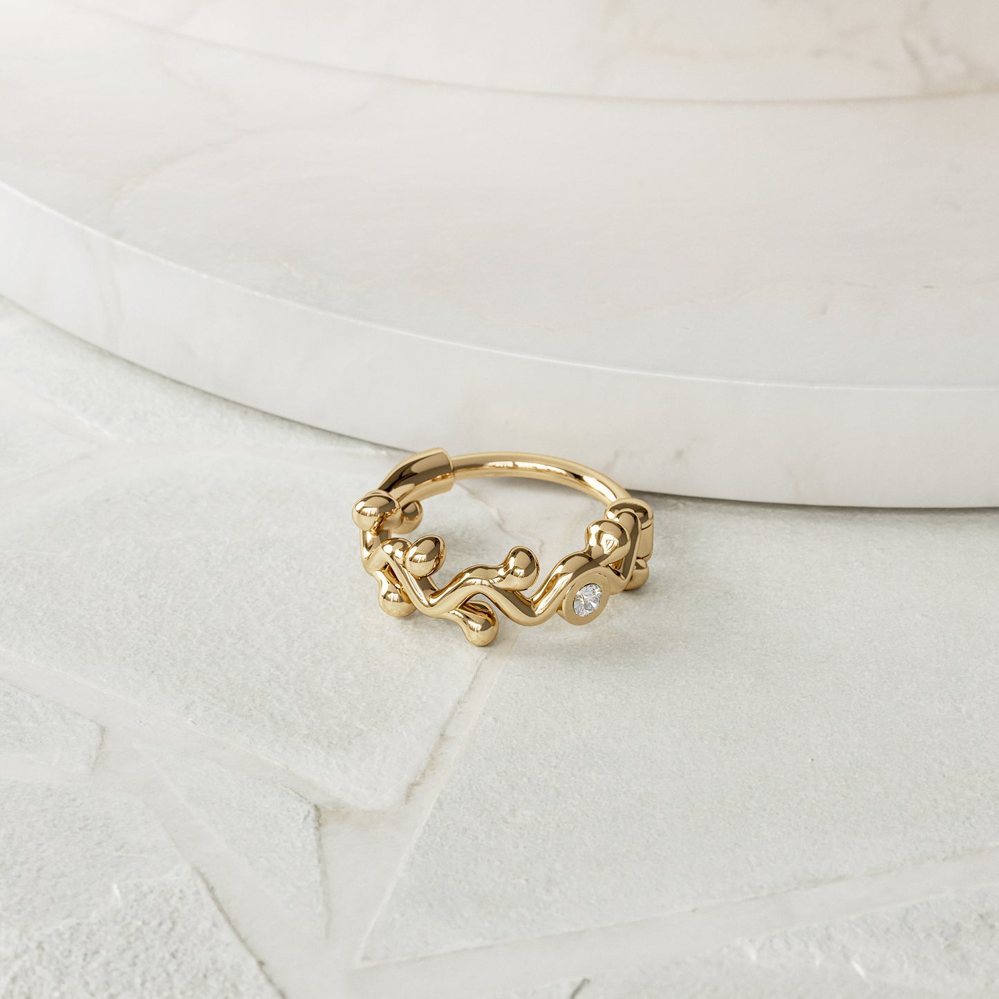 14K Gold Diamond Vine Clicker Hoop