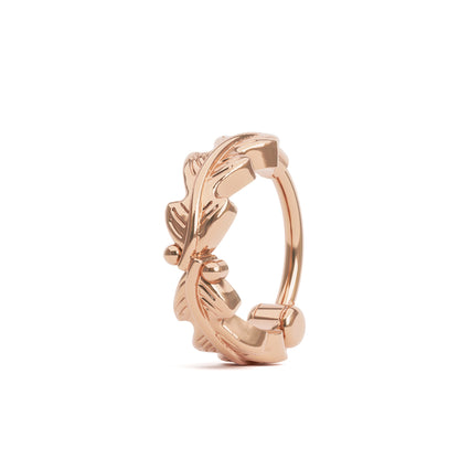 Solid Gold Boho Leaf Clicker Hoop