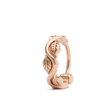Solid Gold Vine Leaf Clicker Hoop