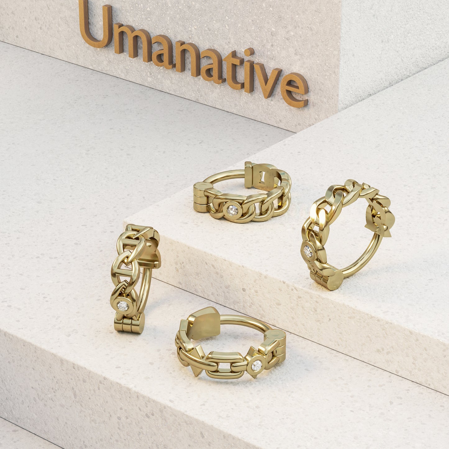 Solid Gold Diamond Chain Clicker Hoop