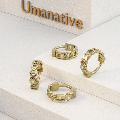 Solid Gold Diamond Chain Clicker Hoop