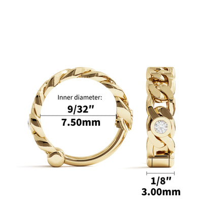 Solid Gold Diamond Chain Clicker Hoop