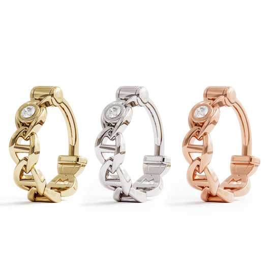 Solid Gold Diamond Chain Link Clicker Hoop