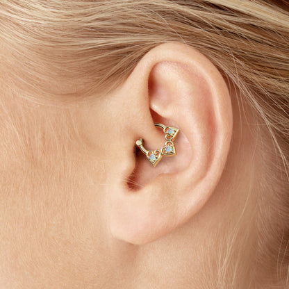 Solid Gold Opal Heart Clicker Hoop
