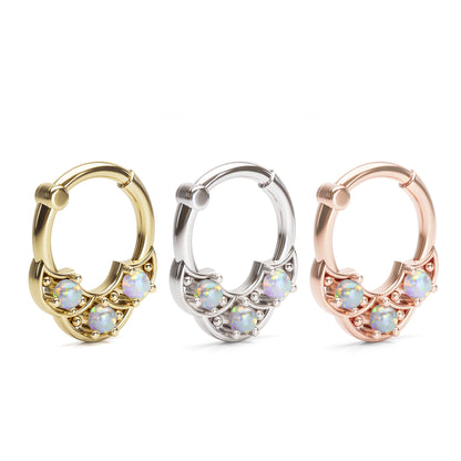 Solid Gold Opal Shield Clicker Hoop
