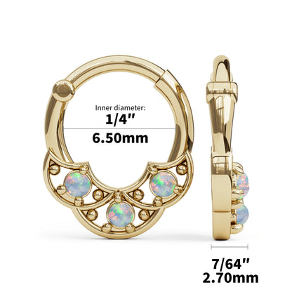 Solid Gold Opal Shield Clicker Hoop