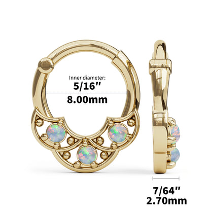 Solid Gold Opal Shield Clicker Hoop