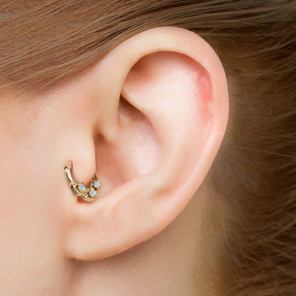 Solid Gold Opal Shield Clicker Hoop