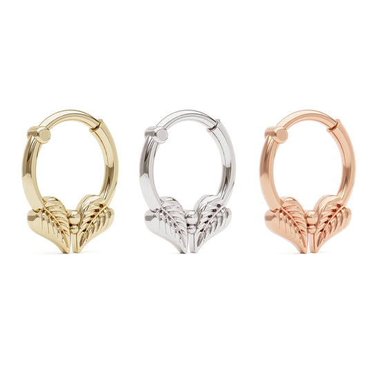 Solid Gold Double Leaf Clicker Hoop