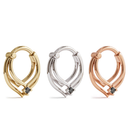 14K Gold Black Diamond Trinity V Shape Clicker Hoop