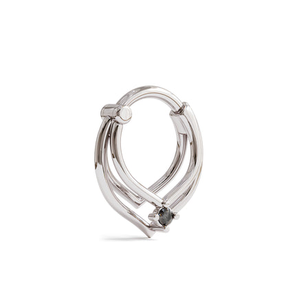 14K Gold Black Diamond Trinity V Shape Clicker Hoop