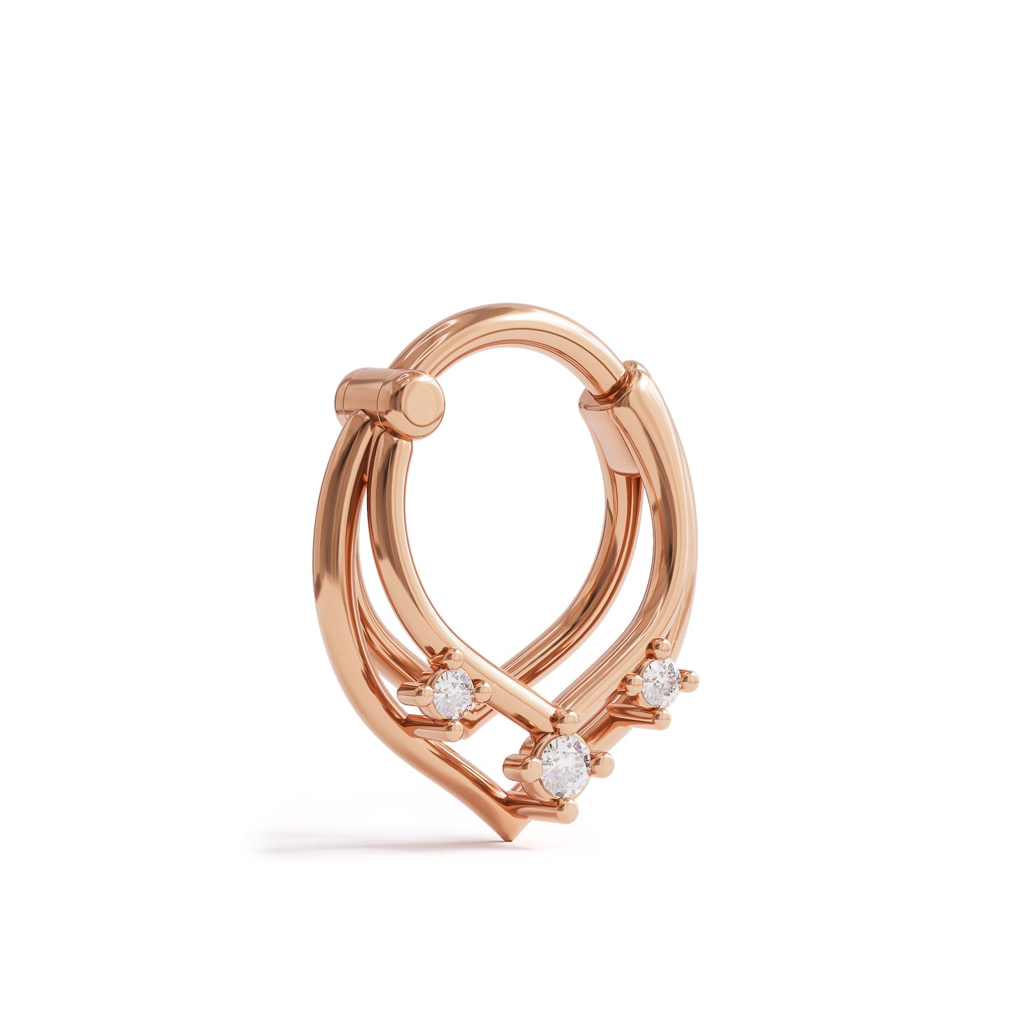 14K Gold Triple Diamond Trinity V Shape Clicker Hoop