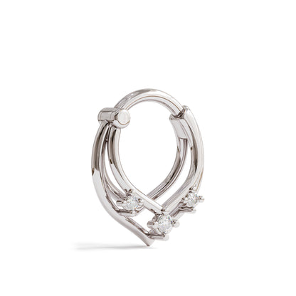 14K Gold Triple Diamond Trinity V Shape Clicker Hoop