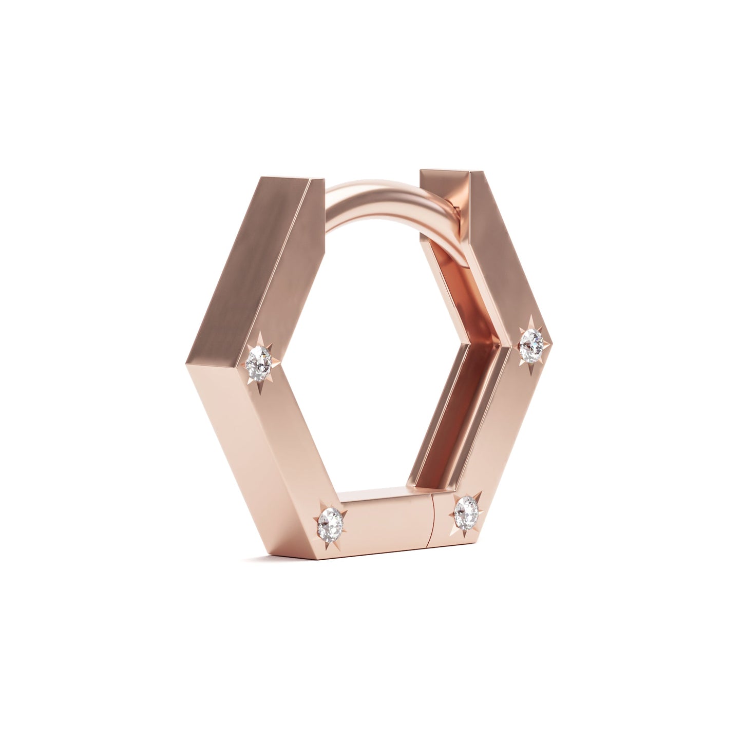 Solid Gold Star Set 8 Diamonds Hexagon Clicker Hoop