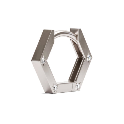 Solid Gold Star Set 8 Diamonds Hexagon Clicker Hoop