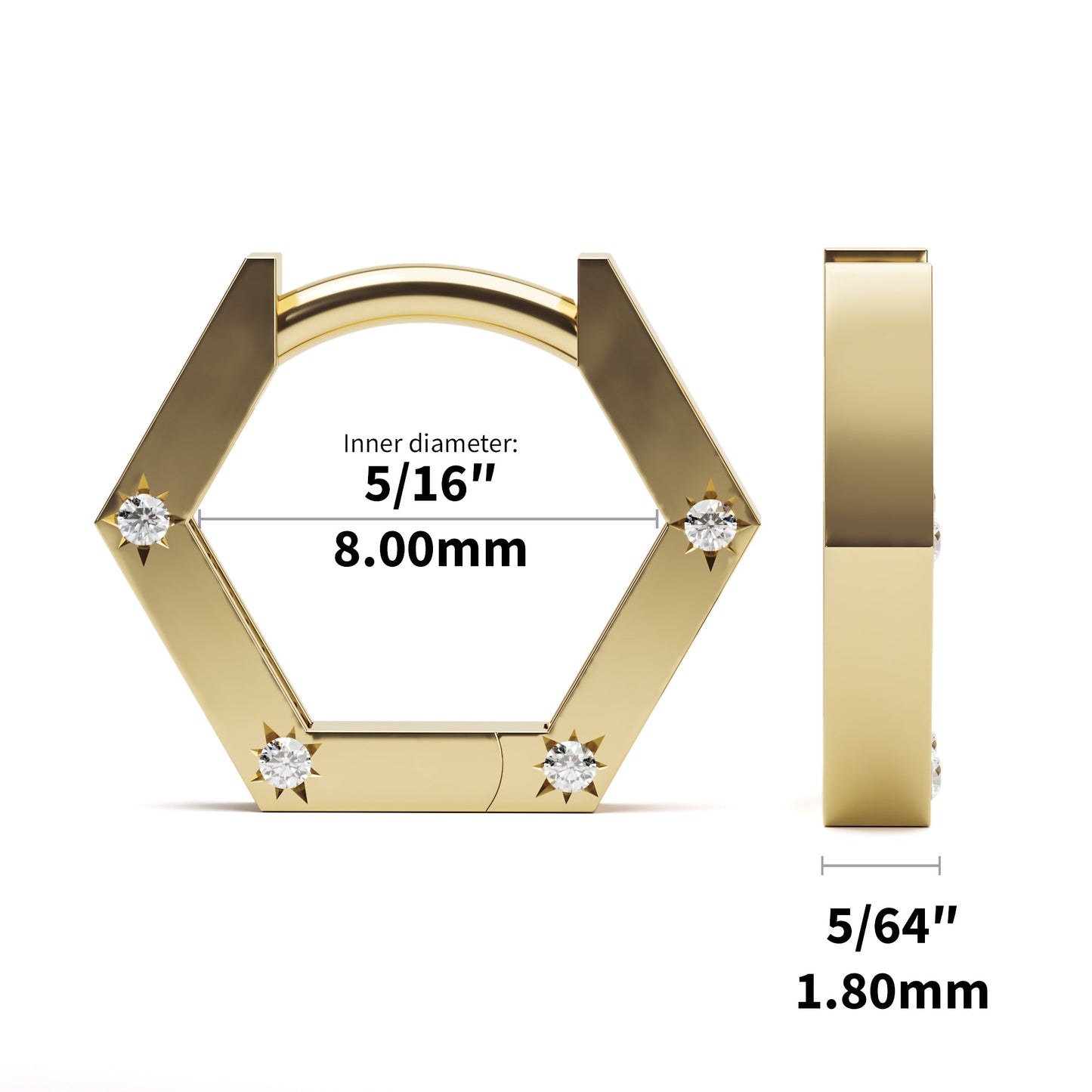 Solid Gold Star Set 8 Diamonds Hexagon Clicker Hoop