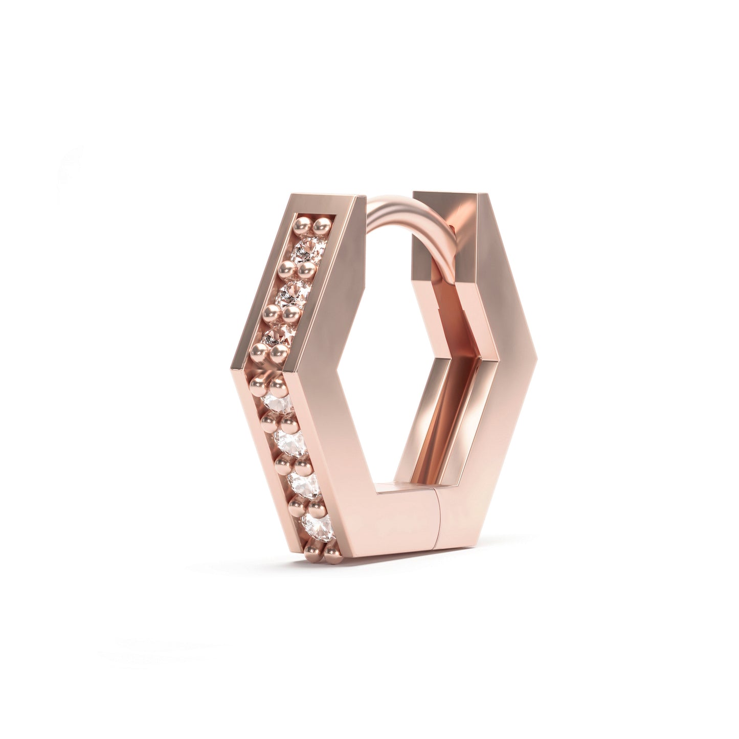 Solid Gold Diamond Hexagon Clicker Hoop