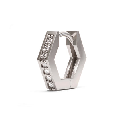 Solid Gold Diamond Hexagon Clicker Hoop