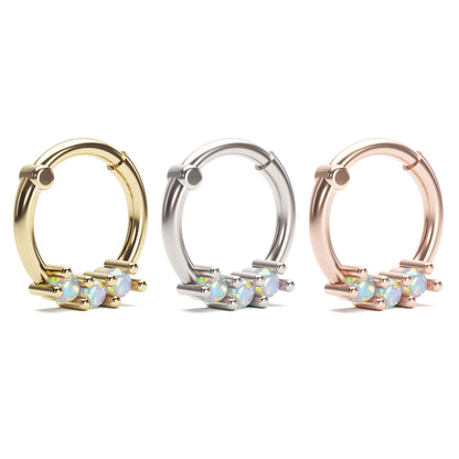 Solid Gold Opal Clicker Hoop