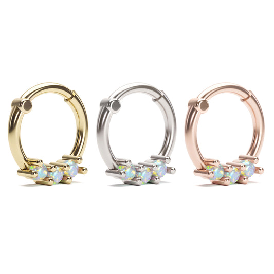 Solid Gold Opal Clicker Hoop