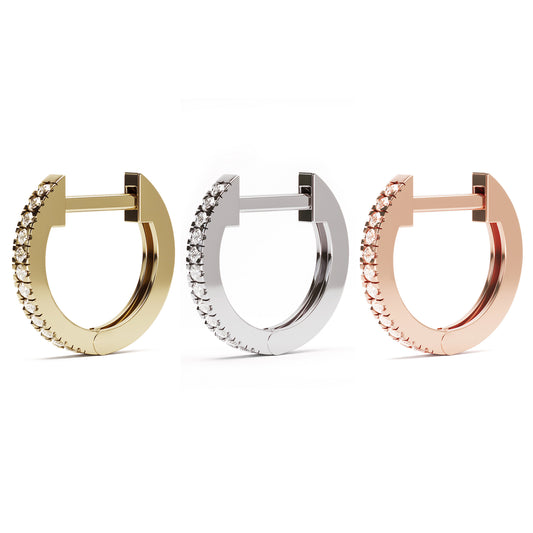 Solid Gold Pave Set Diamond Clicker Hoop