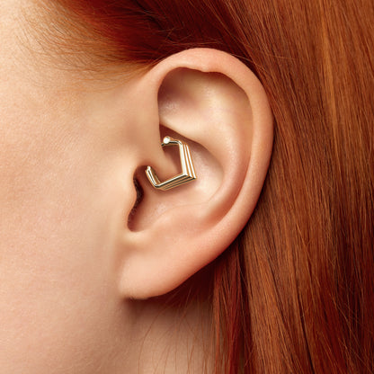 Solid Gold Stacked V Shape Clicker Hoop