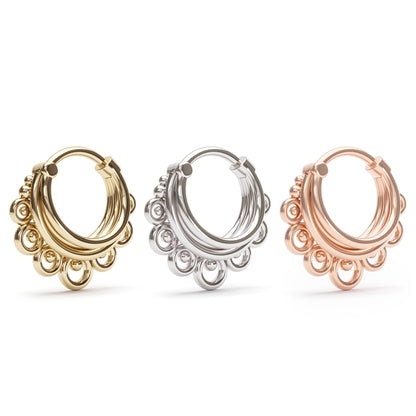 Solid Gold Decorative Stacked Clicker Hoop