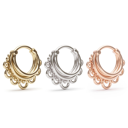 Solid Gold Decorative Stacked Clicker Hoop