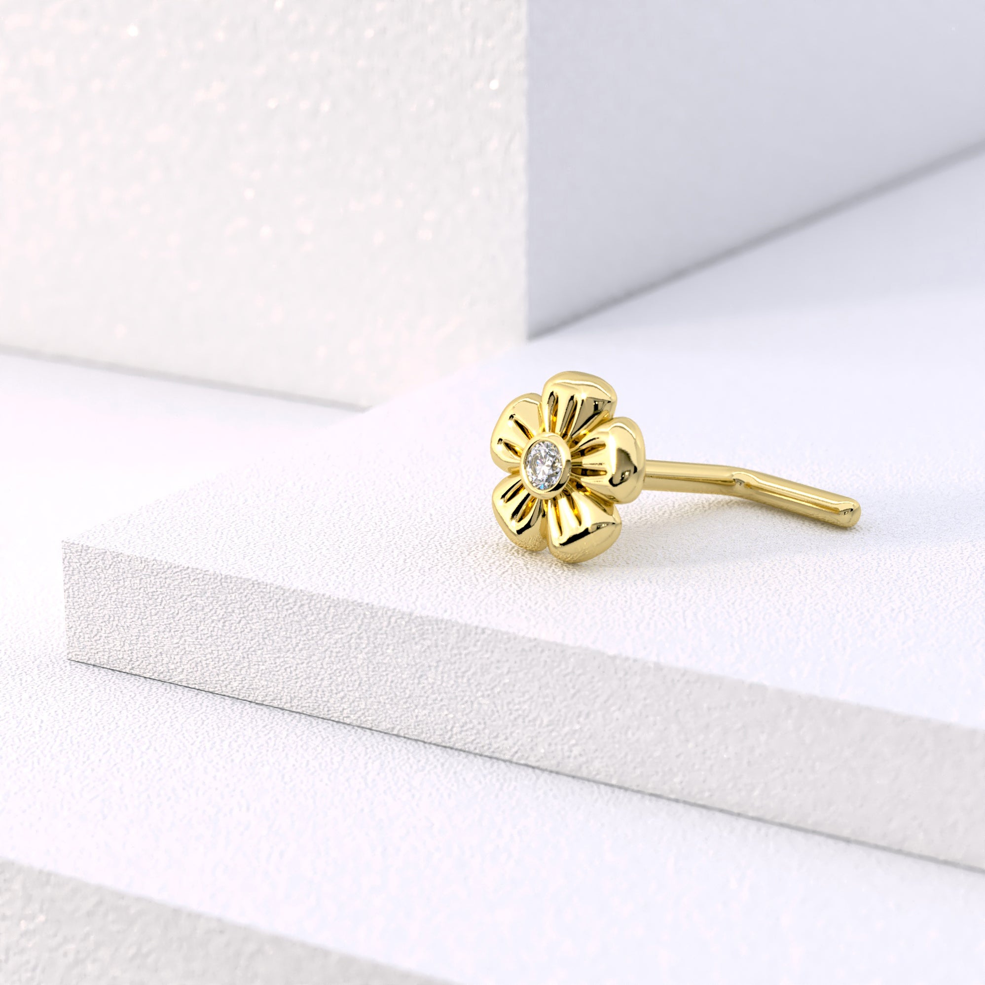 14K Gold Diamond Flower Nose Stud– Umanative