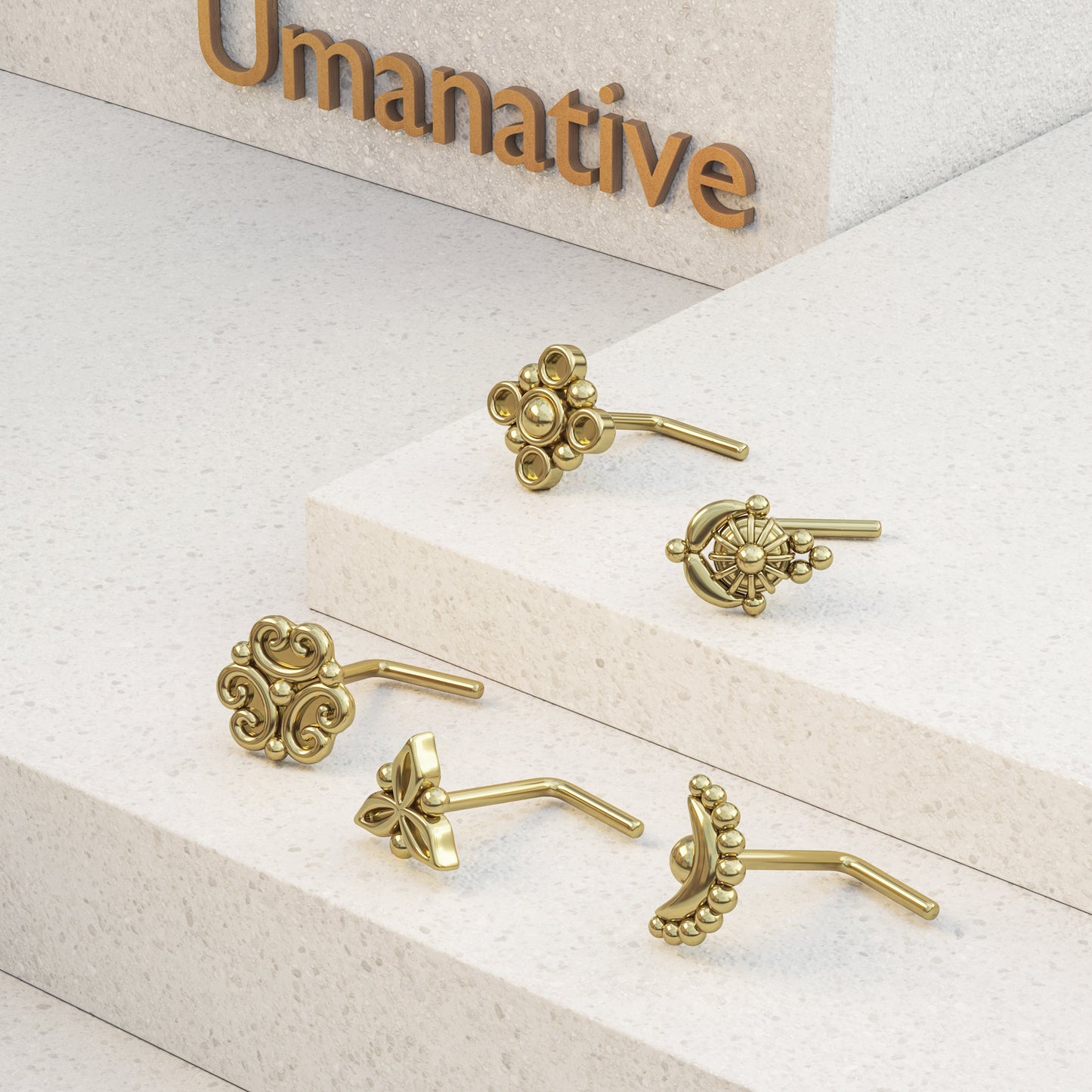 Flower Mandala L-Shape Nose Stud