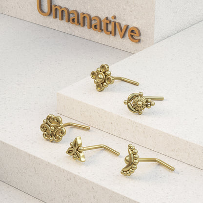 Flower Mandala L-Shape Nose Stud