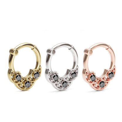 Solid Gold Black Diamond Shield Clicker Hoop