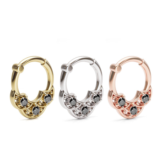 Solid Gold Black Diamond Shield Clicker Hoop