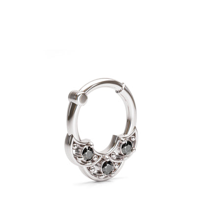 Solid Gold Black Diamond Shield Clicker Hoop