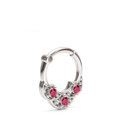 Solid Gold Ruby Shield Clicker Hoop
