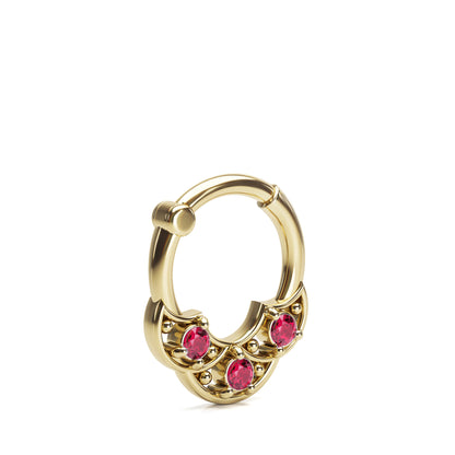 Solid Gold Ruby Shield Clicker Hoop