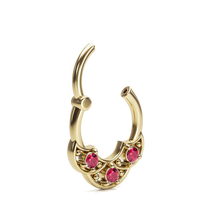 Solid Gold Ruby Shield Clicker Hoop